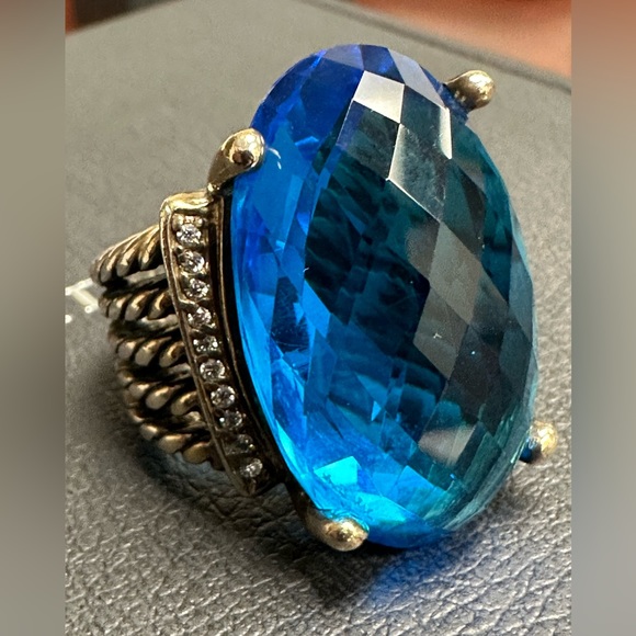 David Yurman Ring Blue Topaz with Diamonds - Picture 8 of 11